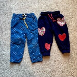 Bundle of Boden Baby Girl 12 - 18 Mo Blue Polka Cords and Navy Heart Sweatpants